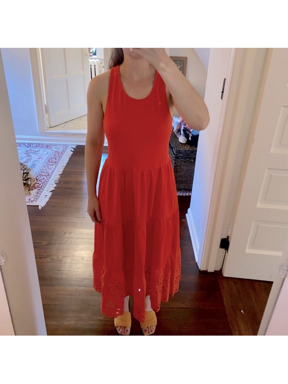 Red j crew eyelet dress
